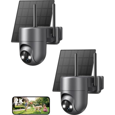 2K Caméra Surveillance WiFi Exterieure sans Fil Solaire 2 PCS (1/5)