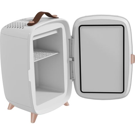 Mini-Kühlschrank für Kosmetik, Getränke und Snacks, tragbar, mit beleuchtetem Spiegel, leiser Betrieb, 6 Liter, weiß