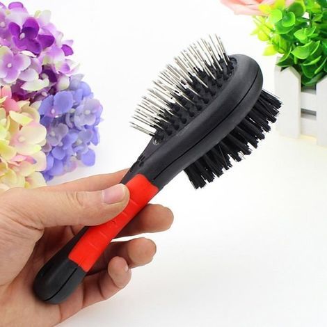 Doppelseitige Hunde- und Katzenbürste (schwarz und rot) – Massagebürste, Pflegebürste, offene Knotenbürste, Enthaarungsbürste – Klein: 18 cm (1/4)