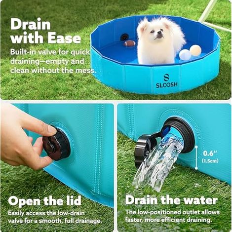 Piscine pliable Sloosh pour chiens, piscine portable en plastique rigide antidérapant pour animaux de compagnie, convient à une utilisation intérieure et extérieure (bleue, 81 x 81 x 81 cm) (1/4)