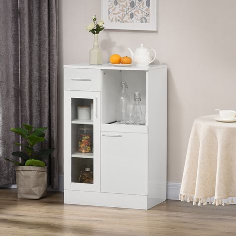 Aparador moderno con placas y mesa, mesa de cocina con lugar en madera y blanco 60x40x95cm, blanco