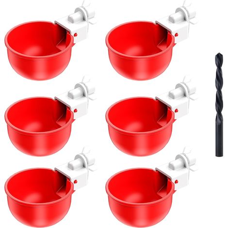 Abreuvoir automatique pour volailles, kit de 6 coupelles d'abreuvement avec foret pour poules, poussins et oiseaux, système d'alimentation en eau indépendant (1/5)