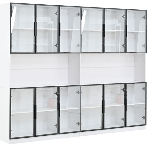 Vitrine blanche 240 x 34 x 200 cm avec 12 portes en verre et éclairage LED contrôlable par application (1/5)