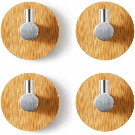 Set di 4 ganci da parete in bambù, ganci in bambù in acciaio inossidabile, ganci adesivi in bambù, ganci portasciugamani autoadesivi senza foratura per bagno, toilette, cucina (argento) - LIAIKI