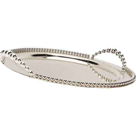 Plateau à fruits rond en métal 31.5CM, plateau de service en argent avec poignées pour la décoration du salon et de l'hôtel (1/5)