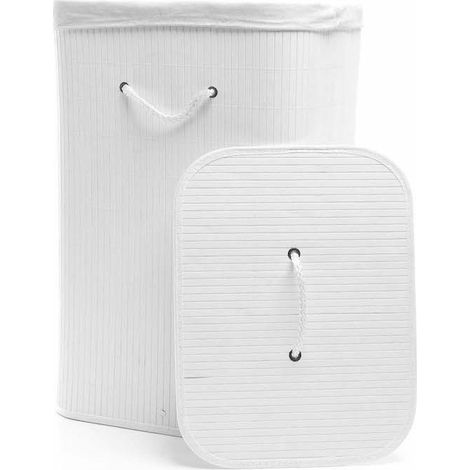 Panier à linge rectangulaire en bambou 72 l : Pratique blanc (1/5)