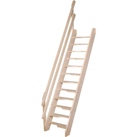 Levigne – Escalier gain de place à pas décalés – Kit en sapin 280 cm – 13 marches – Largeur 65 cm – Trémie 73 cm
