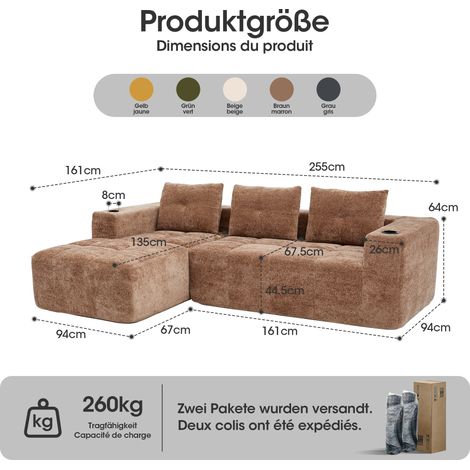Canapé d'angle 258 cm, 3 coussins moelleux - assise confortable, style classique et épuré, parfait pour petit espace et appartement (1/4)