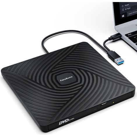 Lecteur CD DVD Externe pour PC, USB 3.0 Type-C Graveur DVD Externe Lecteur DVD ROM Externe Portable Ultra-Mince de 0,5 Pouce pour Laptop, PC Windows 11/10/8/7 Linux Mac OS (1/5)