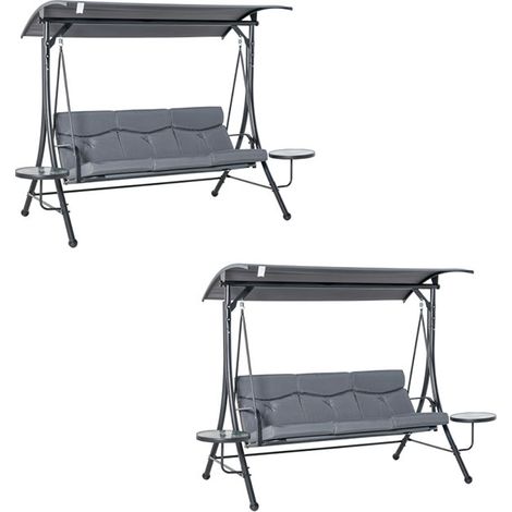 2er-Set hollywoodschaukel 3-Sitzer Gartenschaukel Schaukelbank mit verstellbarem Sonnendach Teetisch Stahl Polyester Grau+Schwarz 271 x 125 x 177 cm