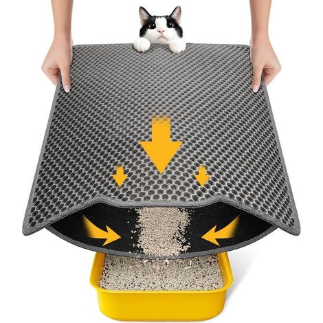 Alfombrilla para arenero de gato, 45 x 60 cm, doble capa, tipo panal, impermeable y lavable, antideslizante, resistente a la orina, color gris. (1/2)