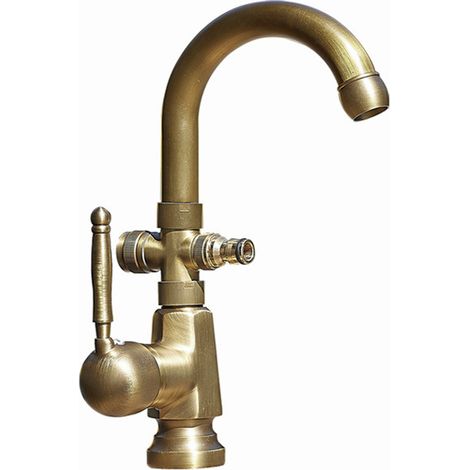Robinet de lavabo ancien tout en cuivre, mitigeur double fonction chaud-froid, avec répartiteur d'eau antigel, modèle 2-en-1 pour évier. (1/5)