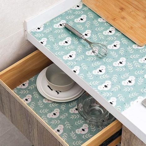 Tapis Fond de Tiroir Antidérapant Tapis de Réfrigérateur Antibacterien Tapis de Tiroir Non-Adhésif Tapis de frigo Anti-moisissure Doublures de Tiroir pour Cuisine Armoire 1 Rouleaux(500 x 30cm) (1/3)