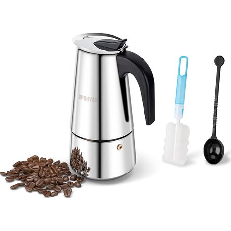 Cafetiere Italienne 300 ml 6 Tasses Grande Contenance Cafetiere Italienne Induction Cafetière Moka Compatible avec Plaque à Induction Moka Pot Comprenant Cuillère et Pinceau (1/5)
