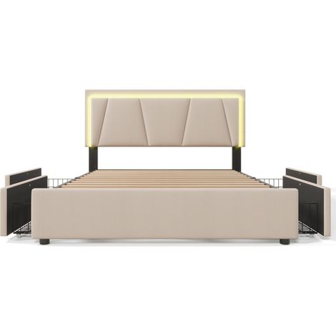 Cama con almacenaje 140x200 cm beige con LED, 4 cajones y cabecero regulable (1/5)