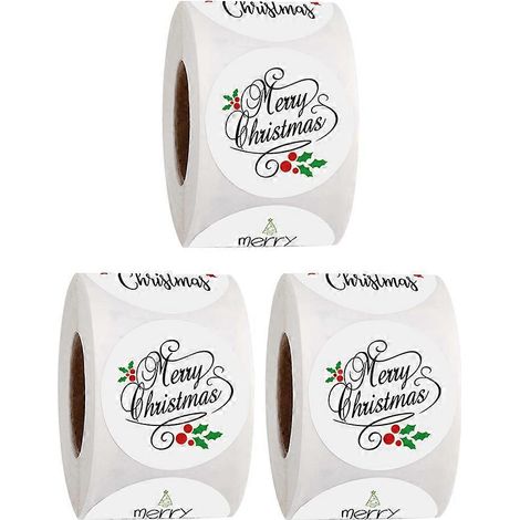 3 rouleaux d'autocollants cadeaux de Noël, autocollants pour emballages et enveloppes-2.5X2.5X0.1CM-White (1/3)