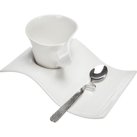 Villeroy & Boch NewWave Set per Cappuccino, Tazzina, Piattino, per 1 Persona, Lavabile in Lavastoviglie, Acciaio Inox (1/4)