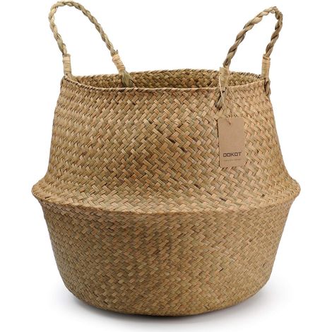 Panier de Ventre Jonc de Mer Rangement Naturel Panier Osier Corbeille à Linge Grand Stockage Panier de Plantes D'intérieur (1/5)