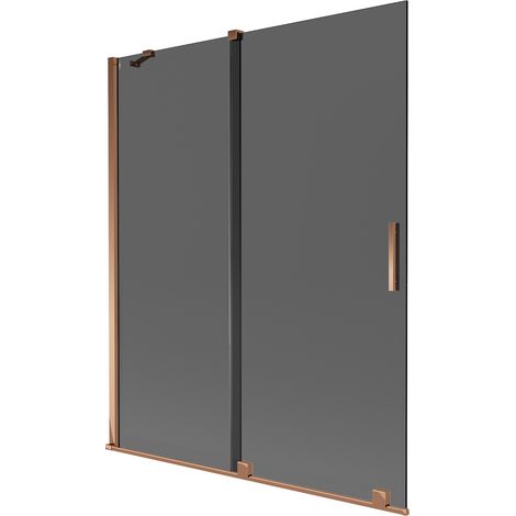 Mexen Velar paratia per vasca da bagno a 2 ante scorrevoli 140 x 150 cm, grafite, oro rosa - 896-140-000-41-60 (1/2)