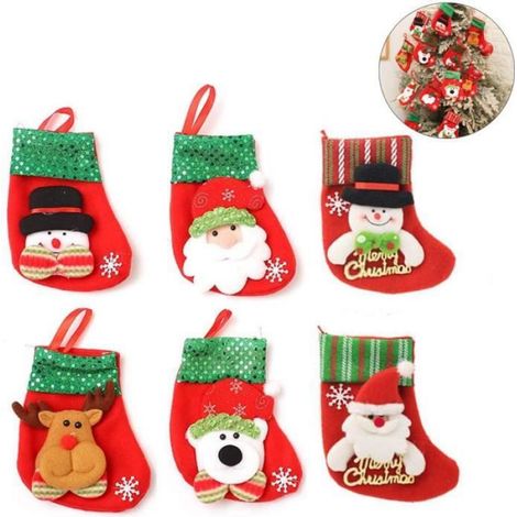 Bas de Noël - - Porte-Bonhomme Neige - Feutre coloré - 6 Paires - Décoration intérieure (1/3)