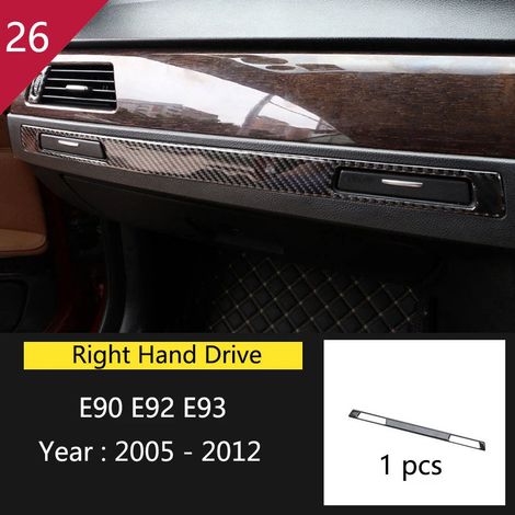 (Type 26 RHD) Accessoires en fibre de carbone pour BMW Série 3 E90 E92 E93 : garniture intérieure de levier de vitesses, panneau de climatisation CD, accoudoir de porte. (1/4)