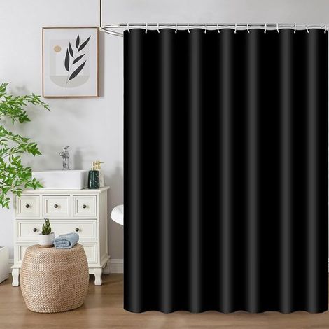 Cortina de ducha de PEVA con anillas y ganchos, lavable, resistente al moho (negra, 180 x 180 cm) (1/4)