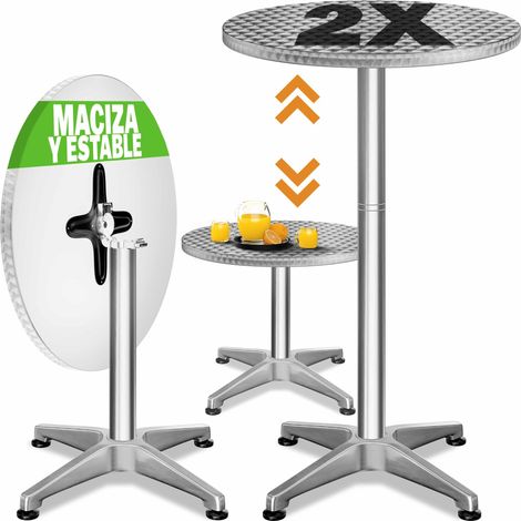 CASARIA® Set 2x Mesas de Bar Plegables Altura Ajustable 70cm / 115cm Aluminio Redonda Ø 60cm Resistente a la Intemperie