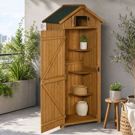 Armadio da giardino in legno con ripiani removibili e tetto impermeabile 77x54,2x179 cm (1/5)