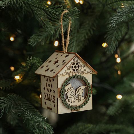 Cabane De Noël - Cabane En Bois Avec Led - Décoration De Sapin De Noël Et Ambiance Intérieure - 8 x 7 x 5 cm - 1 Pièce (1/5)