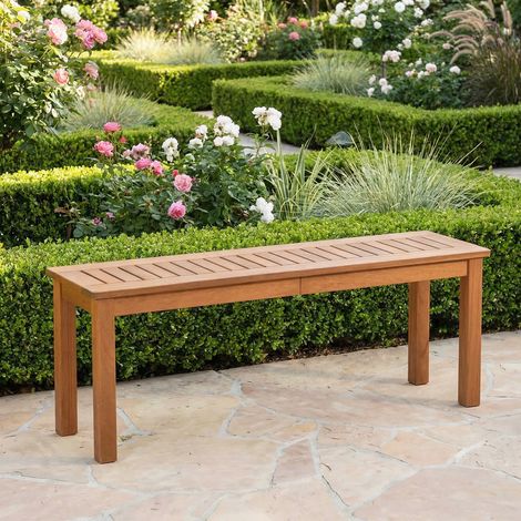 Banc de Jardin 2 Places avec Assise Respirante à Lattes, Support pour Plantes avec Finition à l’Huile, pour Entrée, Porche, Jardin, 120 x 30,5 x 47 cm (1/5)