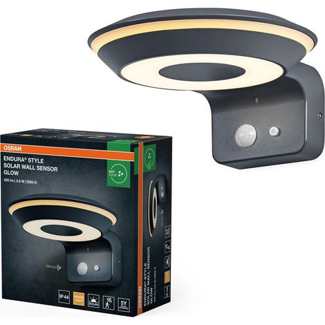 Applique murale solaire, deux anneaux lumineux contrôlables séparément, lumière blanc chaud 3000K, capteur intégré, utilisable sans alimentation, protection IP44, gris foncé (1/5)