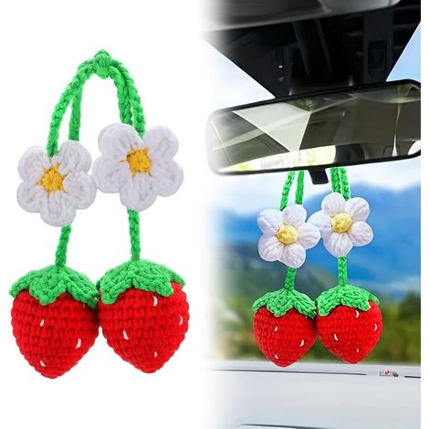 2 pendentifs voiture marguerites et fraises, déco rétroviseur, accessoires mode et déco auto pour femmes (1/5)