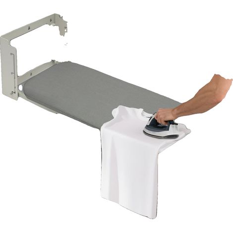 Tabla de planchar, mecanismo de altura regulable, montaje en pared, superficie de planchado de 91 x 30 cm, capacidad de carga de 15 kg, resistente al calor hasta 150 °C. (1/5)