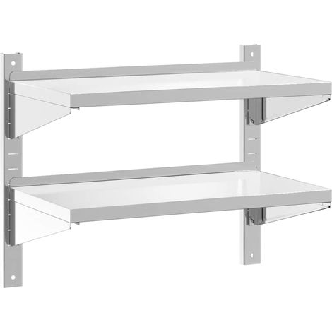Étagère murale,Étagère flottante à 2 niveaux 75x40x60 cm argenté acier inoxydable CFW64481 (1/5)