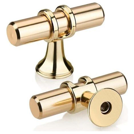 Lot de 10 boutons de tiroir en T dorés, poignée de placard de cuisine moderne et élégante en alliage de zinc à trou unique pour cuisine, salle de bain, chambre à coucher (1/4)
