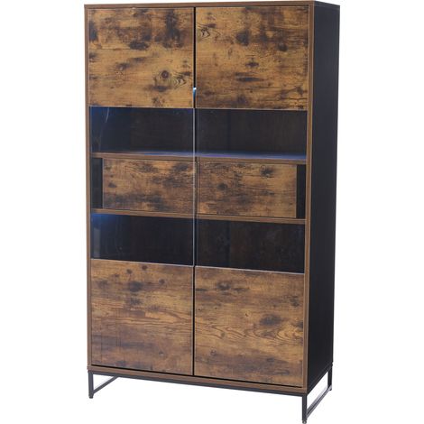 Vitrine 8040138cm avec éclairage LED, vitrine sur pied, meuble vitrine avec 2 tiroirs, vitrine de rangement avec façade en acrylique, highboard, meuble à vin, bibliothèque avec grand espace de rangeme (1/5)