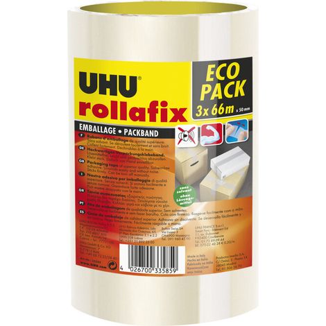 Ruban Adhésif Emballage Uhu Rollfix Adhésion Forte, Transparent, Lot De 3 - Uhu