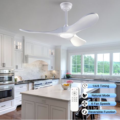 Ventilatore da soffitto 107x107x30 cm in legno bianco LED silenzioso per camera – MEUBLIV (1/5)