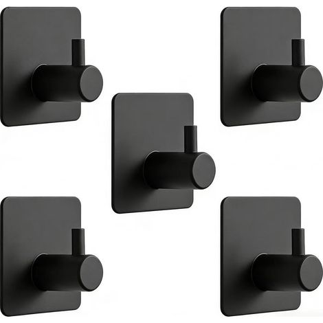 Lot de 5 patères pour peignoirs et serviettes – Patères murales noires minimalistes sans perçage, faciles à installer (1/5)