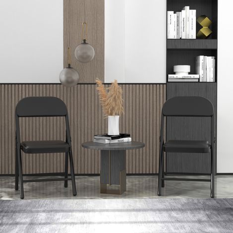 Lot de 2 Chaises Pliantes en Similicuir Noir - Confort Ergonomique & Rembourrage Dense, Design Minimaliste Gain de Place pour Cuisine/Bureau/Salon - Structure Métallique Robuste & Montage Instantané (1/4)