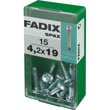 Caja de 15 unidades de tornillo de rosca chapa con cabeza redonda autotaladrante 4,2x19mm Fadix (1/2)