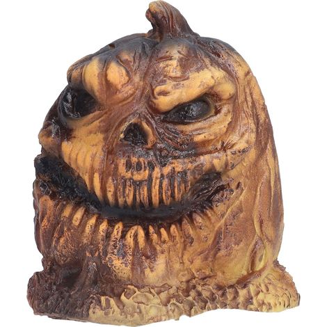 Lot lumineux tête de citrouille effrayante en résine, décoration d'Halloween pour maison, ornement sculpté C (1/5)