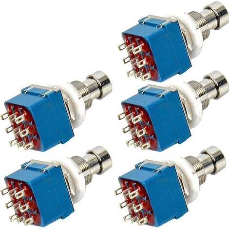 Interrupteur 3PDT 9 Broches - Lot de 5 - Métal Bleu - Vrai Bypass - Pédale Effet Guitare - 12mm (1/5)