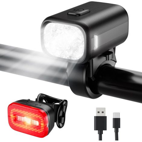 Aufladbares Fahrradbeleuchtungsset mit Vorder- und Rücklicht und Bremssensor – Fahrradlampe – LED-Fahrradlicht (1/5)