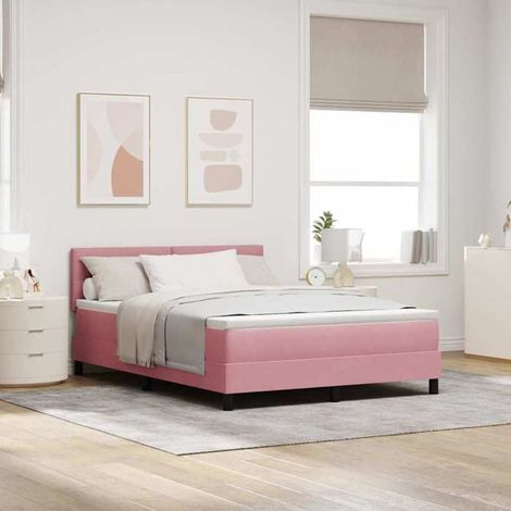 Lit à ressorts avec matelas - 3339175 - Velours rose - Matelas mousse multizones - 140 x 190 cm (1/5)