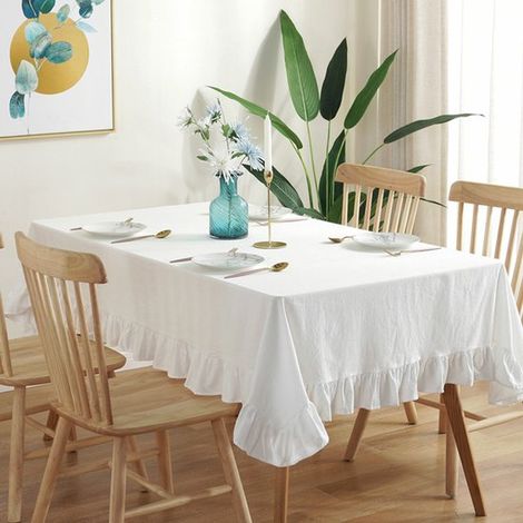 Rechteckige Tischdecke mit Rüschen Dekorative Vintage Tischdecke aus waschbarer Baumwolle mit Rüschensaum für Abendessen, Feiern und den Außenbe (1/5)