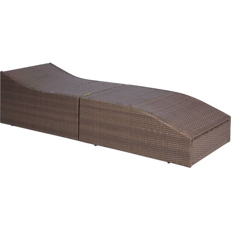 Chaise longue  Transat  Bain de soleil avec coussin Résine tressée Marron (1/5)
