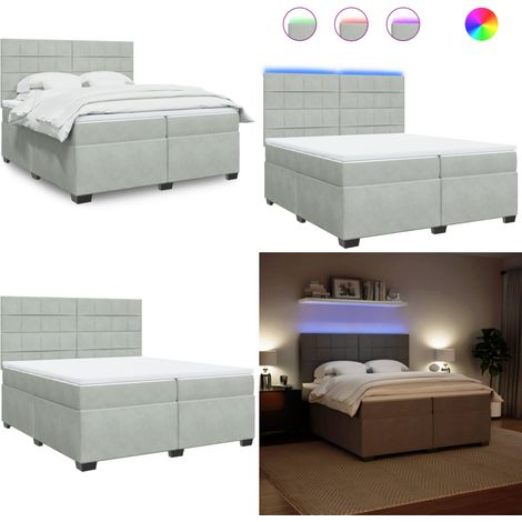 Boxspringbett mit Matratze Hellgrau 200x200 cm Samt - Boxspringbett - Samtbett - Hochwertiges Bett - Liegekomfort - LED Beleuchtung - Home & Living (1/5)
