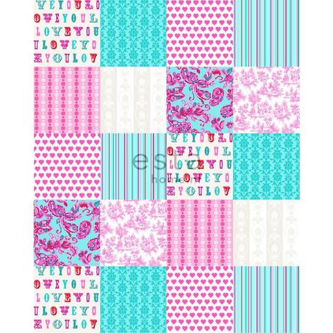papier peint XL love you - citations turquoise et rose - ESTAhome