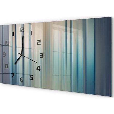 Horloge Murale Panoramique 60x30 cm en Verre Trempé Silencieuse Design Moderne Rayures bleues (1/5)